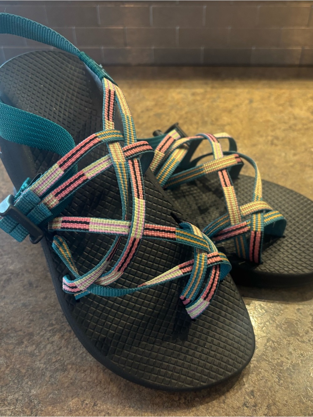 Chaco Women’s Teal Black Sandals with Multicolor Straps
